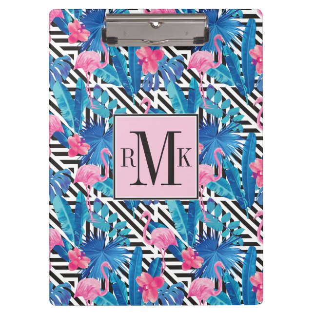 Flamingo & Palms on Geometric Pattern Clipboard (Front)