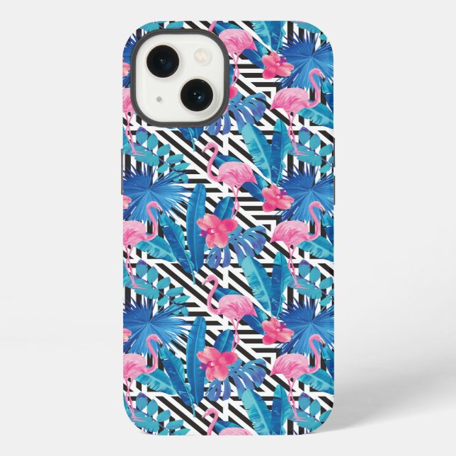 Flamingo & Palms on Geometric Pattern iPhone Case (Back)