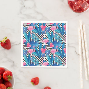 Flamingo & Palms on Geometric Pattern Napkin