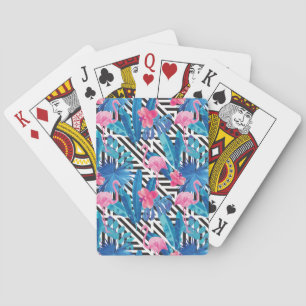 Flamingo & Palms on Geometric Pattern Playing Cards