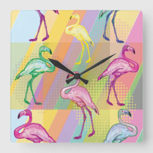 Flamingo Parade Square Wall Clock