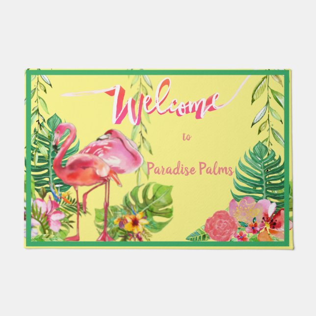 Flamingo Paradise Beach House Doormat (Front)