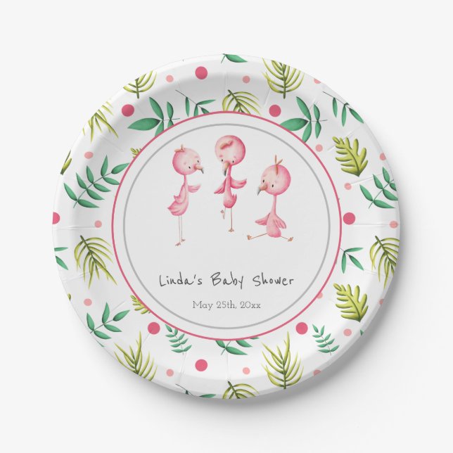 Flamingo Party Personalised Baby Shower Paper Plate (Front)
