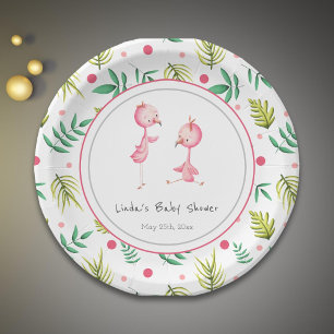 Flamingo Party Personalised Twins Baby Shower Paper Plate