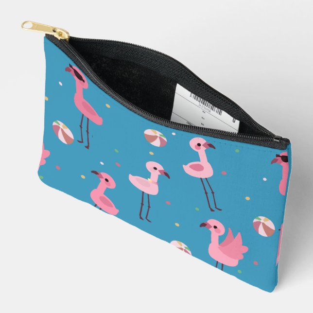 Flamingo Party (Sky Blue) Accessory Pouch (Open)