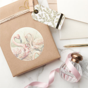 Flamingo Party Theme, Personalised Classic Round Sticker