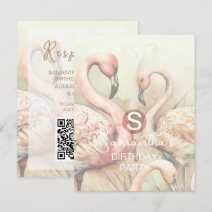 Flamingo Party Theme, QR Code RSVP Card