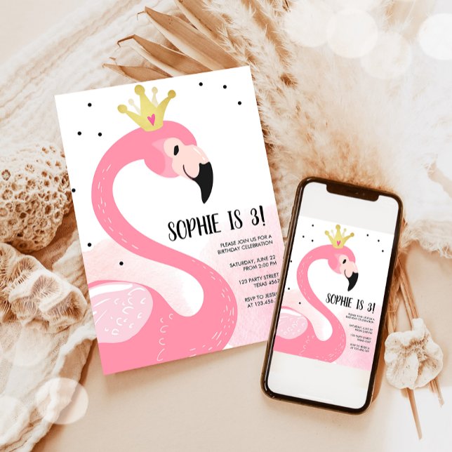 Flamingo party Tropical Pink Gold Girl Birthday Invitation (Creator Uploaded)