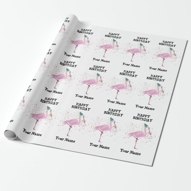 Flamingo Partying - Animals at Birthday Party Wrapping Paper (Unrolled)