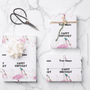 Flamingo Partying - Animals at Birthday Party  Wrapping Paper Sheet
