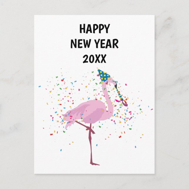 Flamingo Partying - Animals Holiday New Years Card (Front)