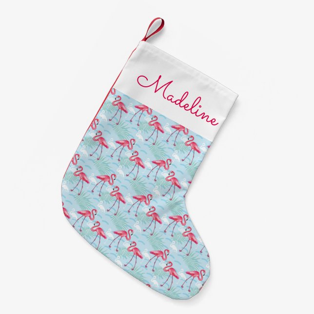 Flamingo Pattern | Add Your Name Small Christmas Stocking (Front (Hanging))