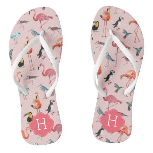 Flamingo Pattern Monogram   Flip Flops
