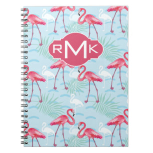 Flamingo Pattern   Monogram Spiral Notebook