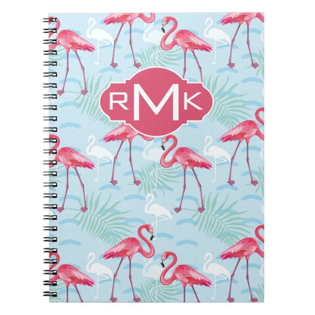 Flamingo Pattern | Monogram Spiral Notebook (Front)