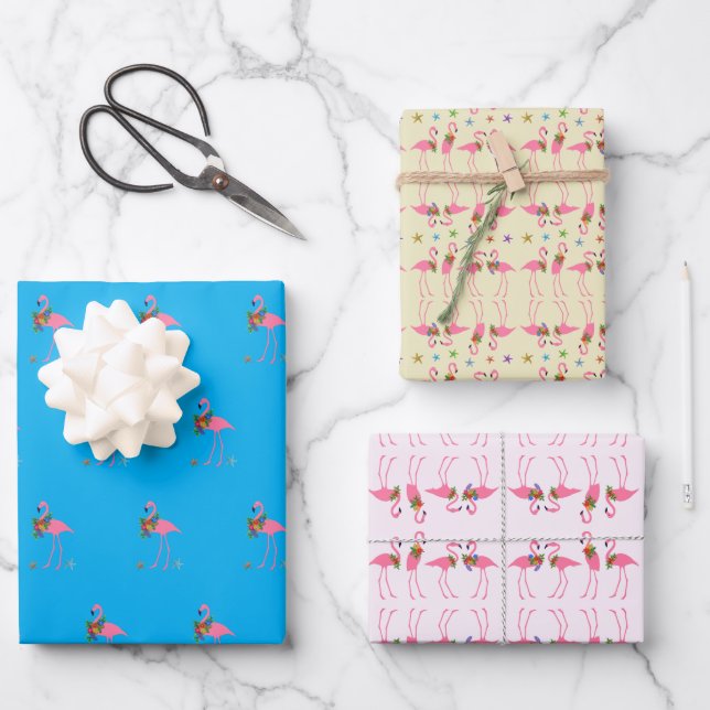 Flamingo Patterns Wrapping Paper Sheet (Front)