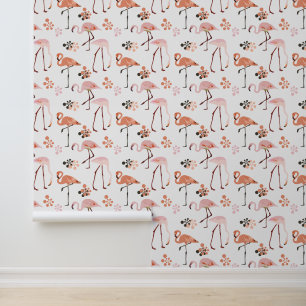 Flamingo Peach Pink Retro Wallpaper