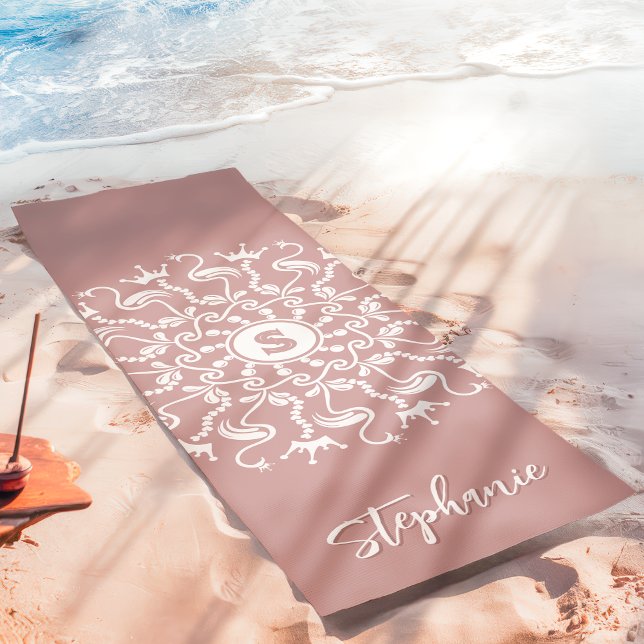 Flamingo Pearl Mandala Monogram Dusty Mauve Beachy Yoga Mat (Creator Uploaded)