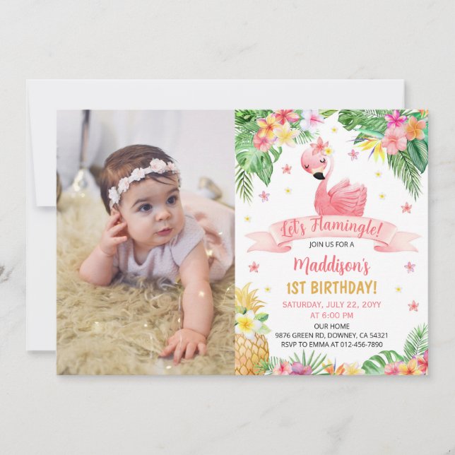 Flamingo Pineapple Birthday Party Photo Invitation (Front)