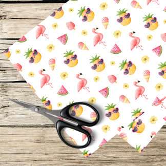 flamingo, pineapples, summer design tissue paper