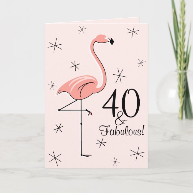 Flamingo Pink 40 and Fabulous! birthday vertical Card (Front)