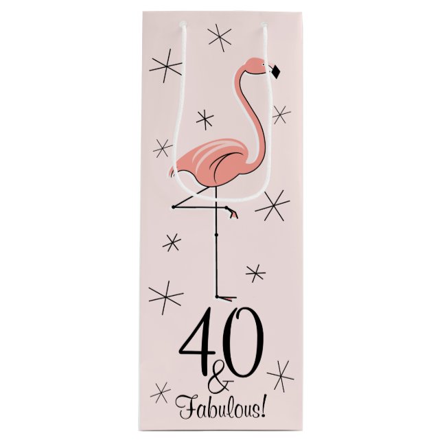 Flamingo Pink '40 and Fabulous!' gift bag bottle (Front)