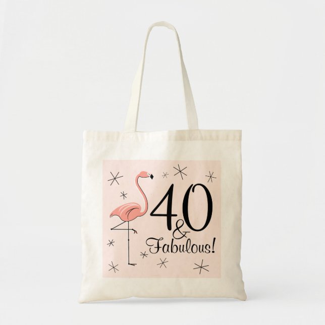 Flamingo Pink '40 and Fabulous!' tote bag (Front)