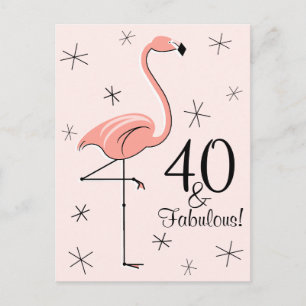 Flamingo Pink "40 and Fabulous!" vertical postcard