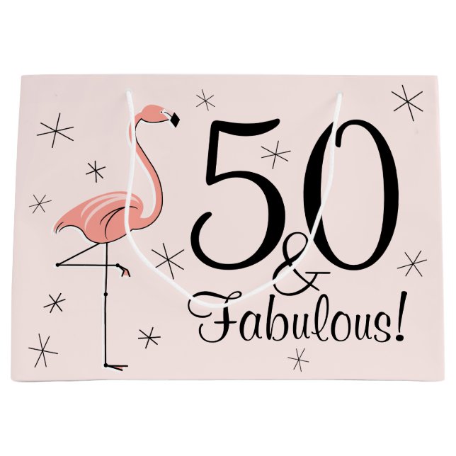 Flamingo Pink '50 and Fabulous!' gift bag large (Front)