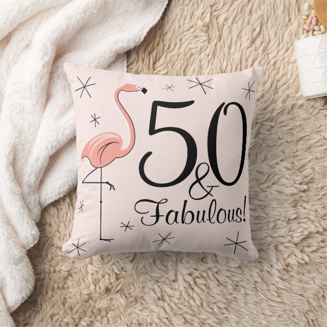 Flamingo Pink '50 and Fabulous!' throw pillow (Blanket)