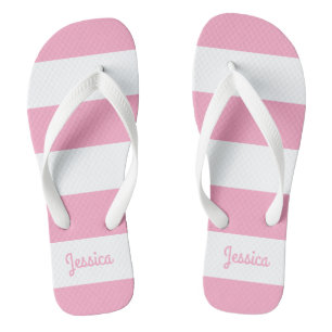 Flamingo Pink and White Stripe Personalised Jandals