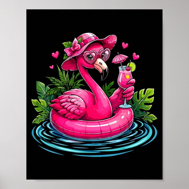 Flamingo pink beach vibes palm tree tropical poster (Front)