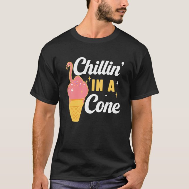 Flamingo Pink Bird Chillin in a Cone T-Shirt (Front)