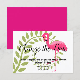 FLAMINGO PINK CHANGE THE DATE White RSVP Card