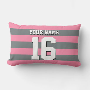 Flamingo Pink Charcoal Team Jersey Preppy Stripe Lumbar Cushion