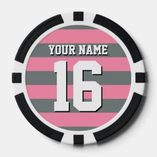 Flamingo Pink Charcoal Team Jersey Preppy Stripe Poker Chips