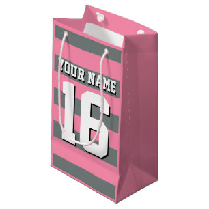 Flamingo Pink Charcoal Team Jersey Preppy Stripe Small Gift Bag