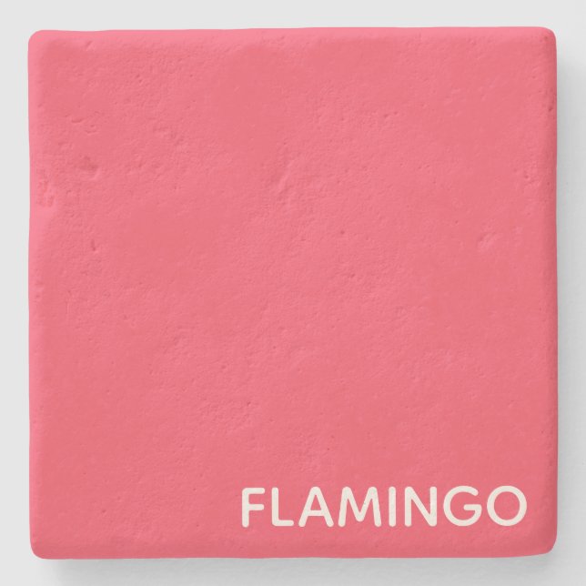 Flamingo pink colour name stone coaster (Front)