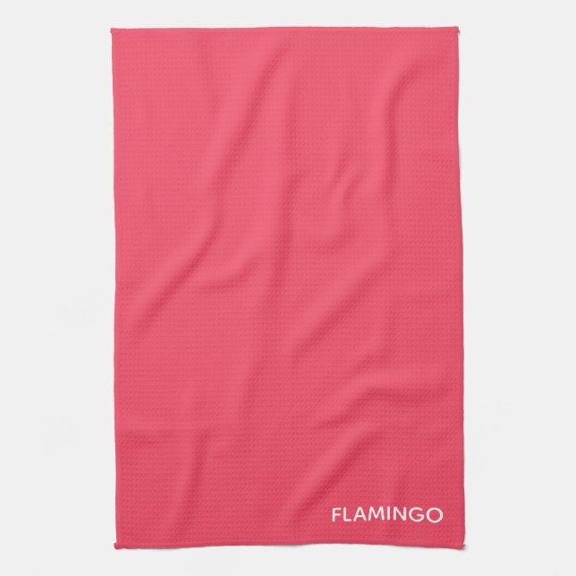 Flamingo pink colour name tea towel (Vertical)
