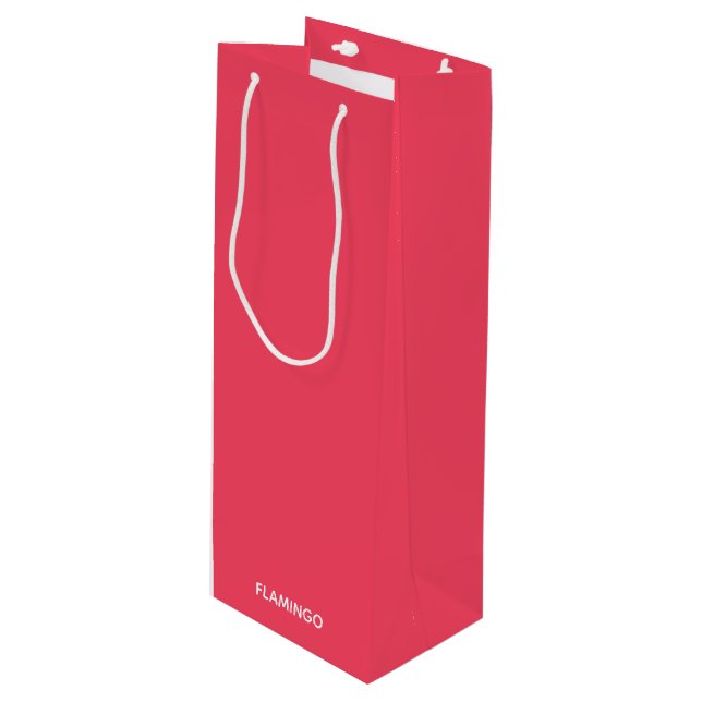 Flamingo pink colour name wine gift bag (Front Angled)