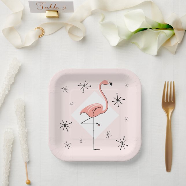 Flamingo Pink diamond square Paper Plate (Wedding)