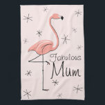 Flamingo Pink Fabulous Mum kitchen towel<br><div class="desc">Mid-century inspired design with a retro touch featuring a pink flamingo and stars on a pale pink background. A customisable design for you to personalise with your own text,  images and ideas. An original digital art image created by Jess Perry at QuirkyChic Retro.</div>