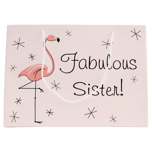Flamingo Pink 'Fabulous Sister!' gift bag large (Front)
