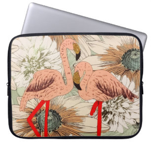 Flamingo Pink Floral Tropical Leaves Glitter Laptop Sleeve