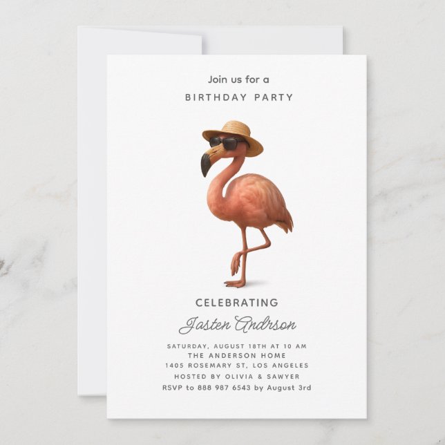  Flamingo Pink Flowers Birthday Party Invitation (Front)