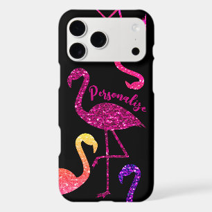 Flamingo pink glitter sparkles Personalise black
