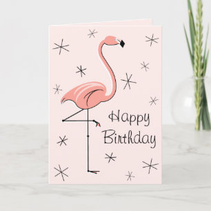 Flamingo Pink Happy Birthday front text vertical Card