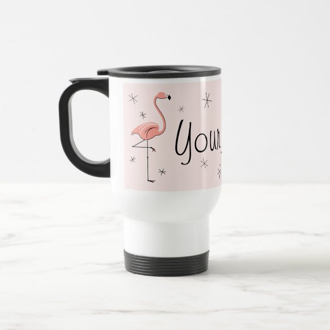 Flamingo Pink 'Name' travel mug (Left)