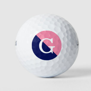 Flamingo Pink Navy Blue 2 Tone Diag Init Monogram Golf Balls