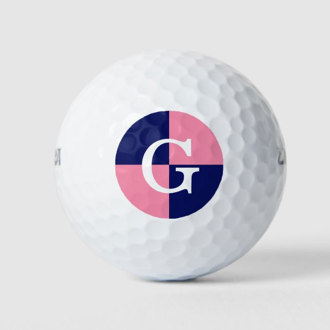 Flamingo Pink Navy Blue LG Chequered Monogram Golf Balls (Front)